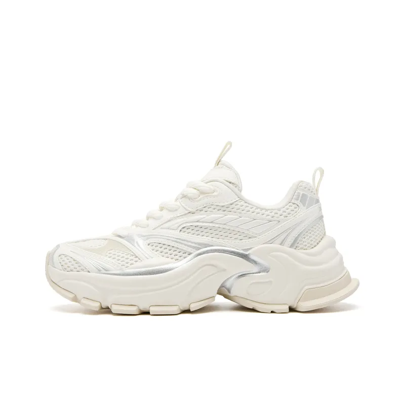 QIAODAN Anti Slip Wear Resistant Low Top Casual Shoes Women's Ivory White Silver-0