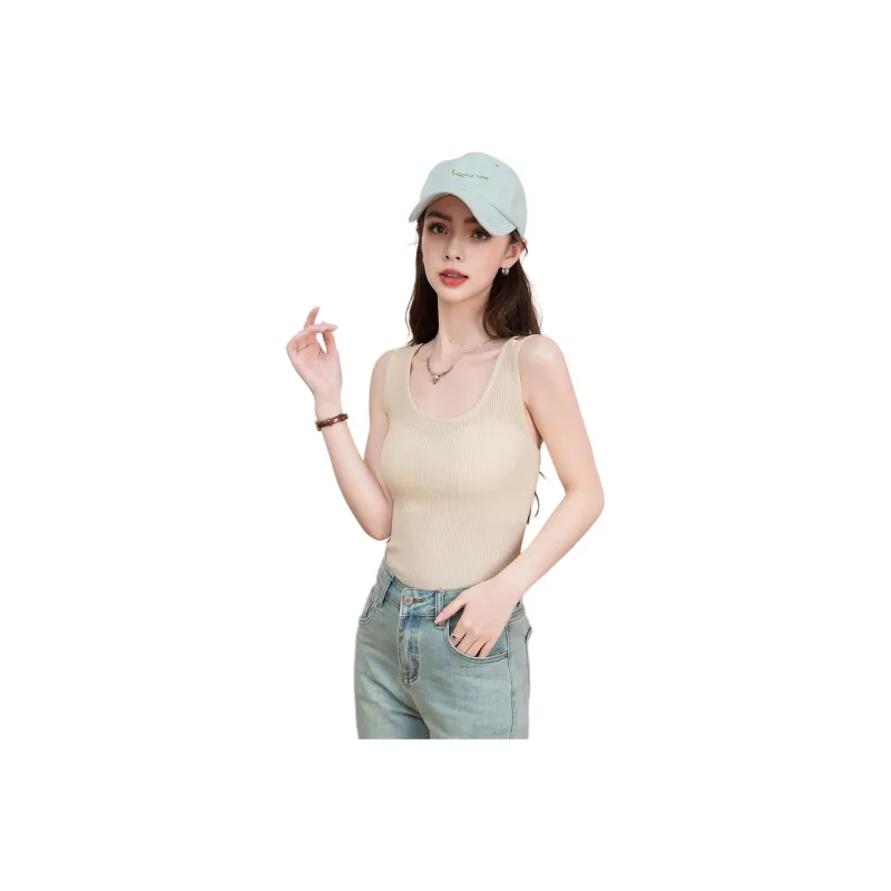 FAWENXIANGZI Tank Tops Women's Beige Yellow-0