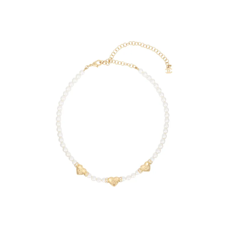CHANEL Pearl Necklaces Unisex Gold/White-1
