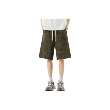 WOOD SOON Casual Shorts Unisex Army Green Camouflage