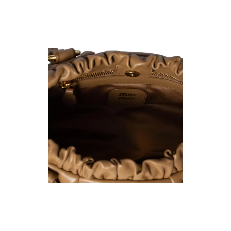MIU MIU Joie Lambskin Shoulder Bag Small Size Women's Caramel-4