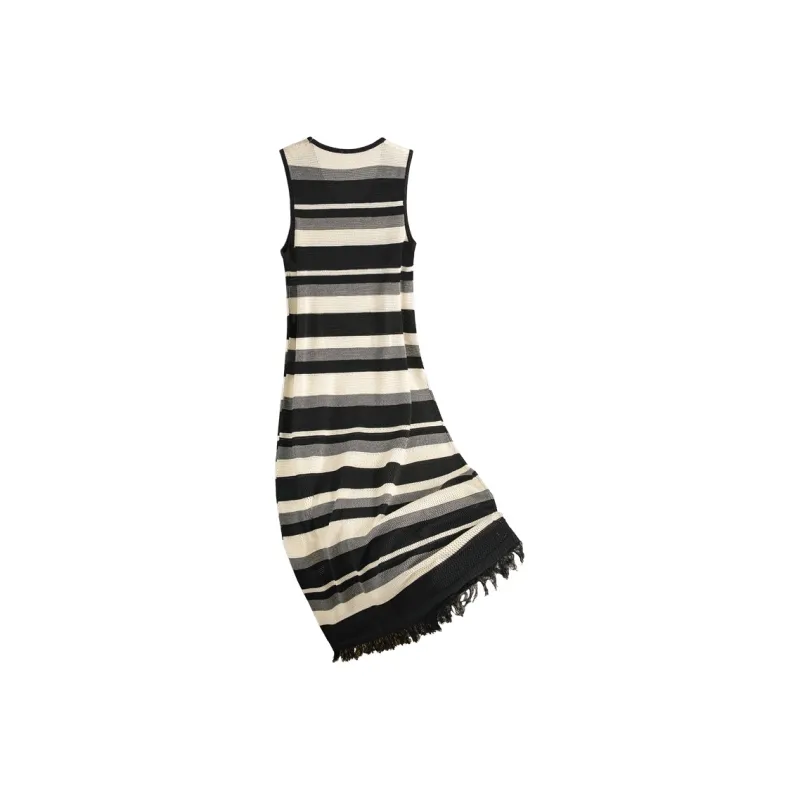Cypress House Sleeveless Dress Women's Black Gray Stripes-1