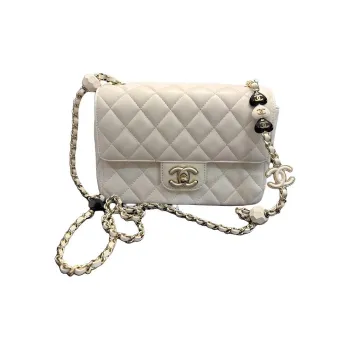 CHANEL Sheepskin Shoulder Bag Crossbody Bag Large Size Women's White