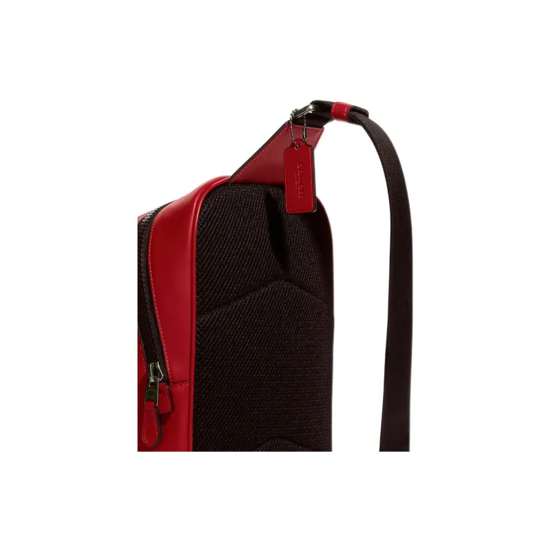 COACH Westway Coated Canvas With Calfskin Sling Bag, Shoulder Bag, Crossbody Bag Small Size Men's Brown & Red-3