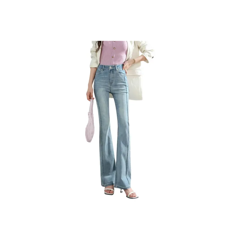 FAWENXIANGZI Jeans Women's Light Blue-0