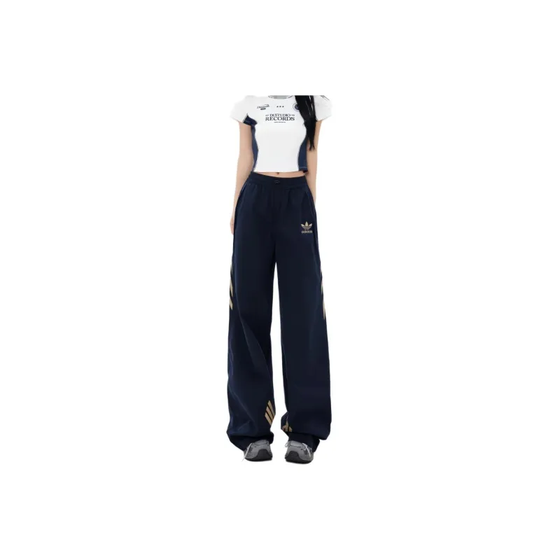 Adidas Originals Casual Pants Women's Navy Blue/Light Gold-0
