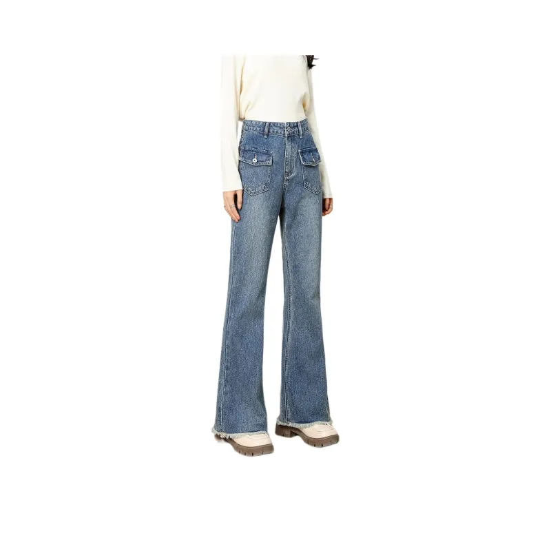 FAWENXIANGZI Jeans Women's Light Blue-0