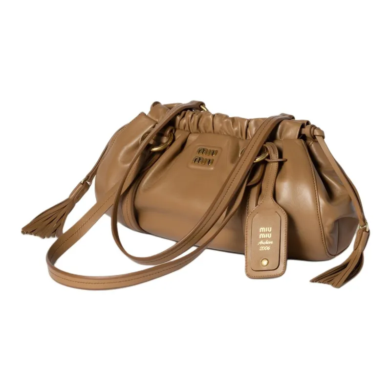 MIU MIU Joie Lambskin Shoulder Bag Small Size Women's Caramel-1