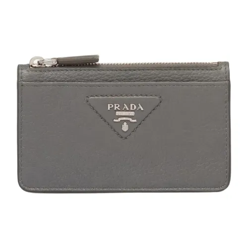 PRADA Leather Card Clip Card Holder Men's Marble Gray