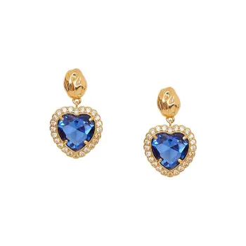 Oups! Everyday Fragment Collection 925 Sterling Silver Needle Heart Rhinestone Embellished Hoop Earrings, Box Women's