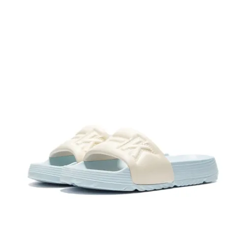 PEAK Tai Ji1.0 Quiet Slip Resistant Abrasion Resistant Slide Slippers Unisex Ecru Marine Blue