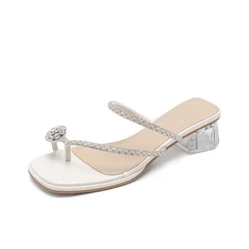JOSINY Rhinestone Crystal Odor Resistant, Abrasion Resistant Slide Slippers Women's Ecru