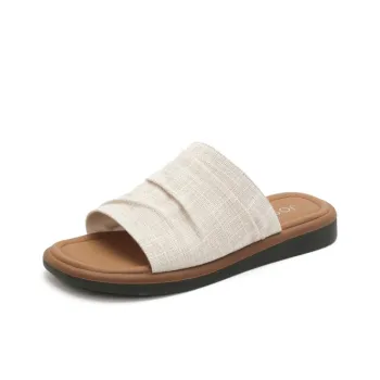 JOSINY Rubber Sole Quiet Slip Resistant Slide Slippers Women's Ecru