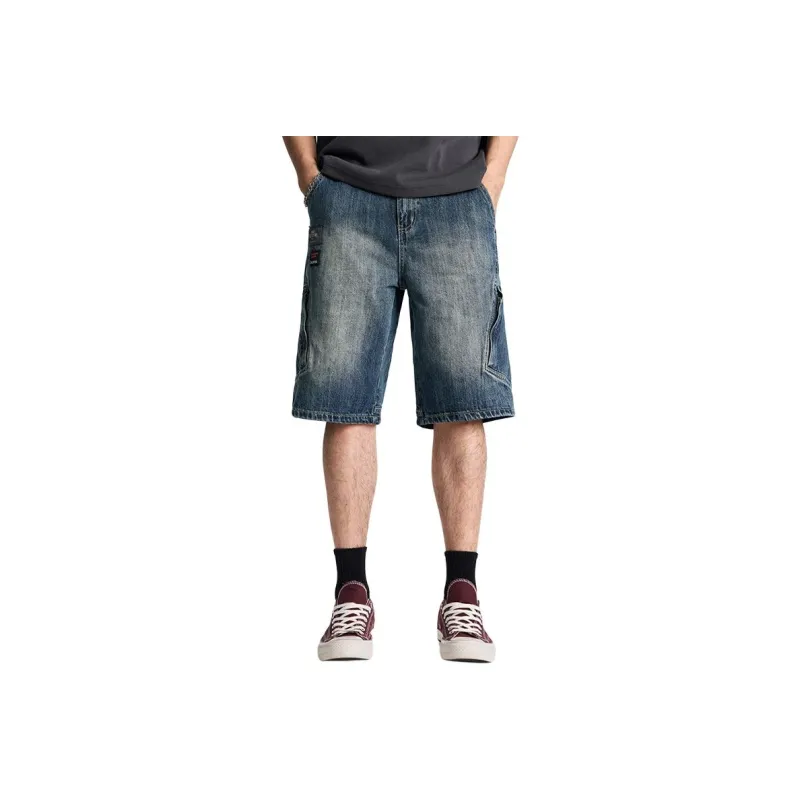 Dme Denim Shorts Unisex Elegant Broad Blue-0