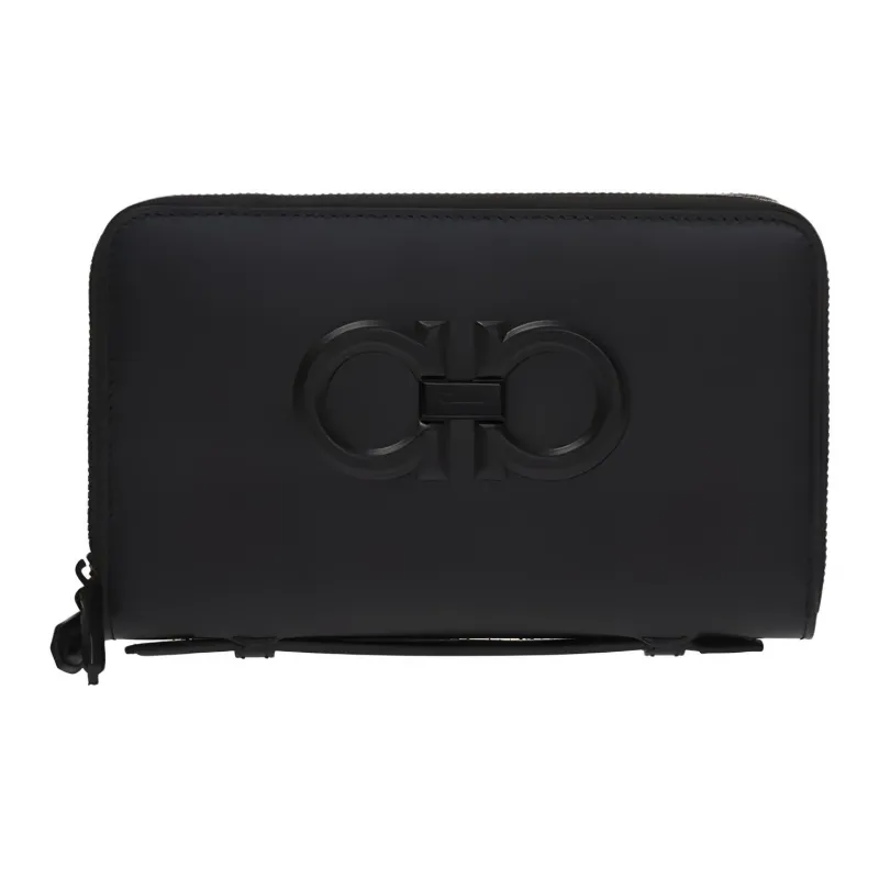 FERRAGAMO Leather Clutches Card Holder Wallet Men's Black-0