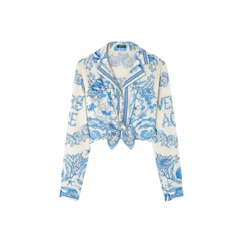 VERSACE Underwater Barocco Knotted Cropped Shirt