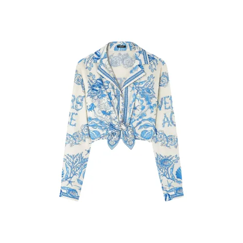 VERSACE Underwater Barocco Knotted Cropped Shirt