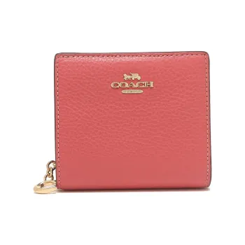 COACH Snap Wallet Refined Pebble Leather Card Holder Wallet Women's Watermelon Red