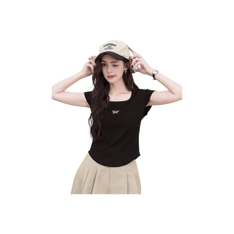 FAWENXIANGZI Crop Tops Women's Black-0