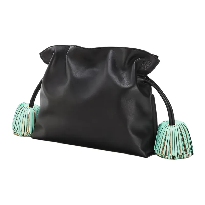 LOEWE Flamenco Calfskin Shoulder Bag, Crossbody Bag Women's Black/Aqua Green-1