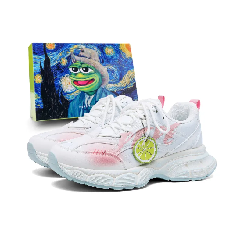 Pepe The Frog Chunky Sneakers Unisex Low Top Lazy Black/Cherry Blossom Pink-0