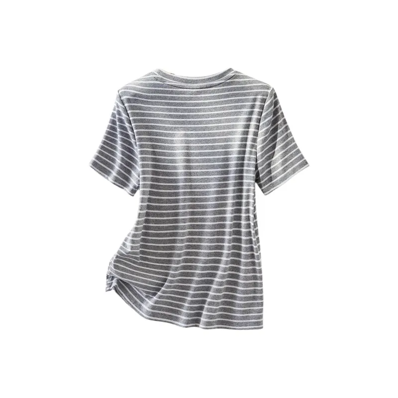 IHIMI T Shirts Women's Beige Gray Stripes-1
