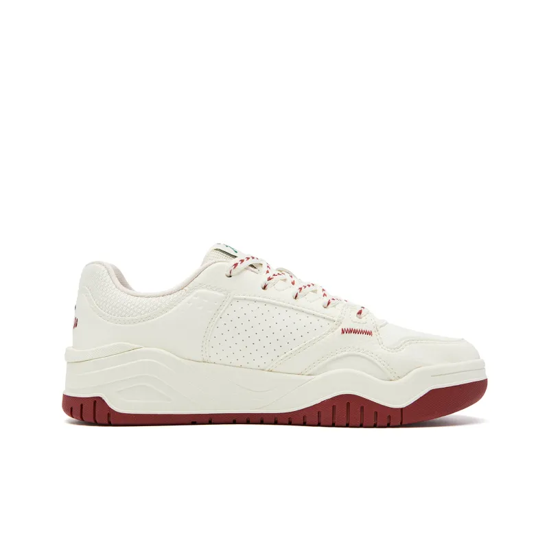 QIAODAN Anti Slip Wear Resistant Low Top Skateboard Shoes Men's Ivory White Iron Red-1