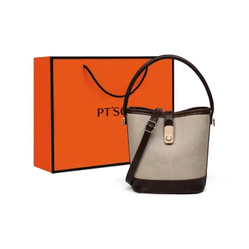 PT'SON Synthetic Leather Bucket Bag, Shoulder Bag, Crossbody Bag, Handbag Regular Women's Beige