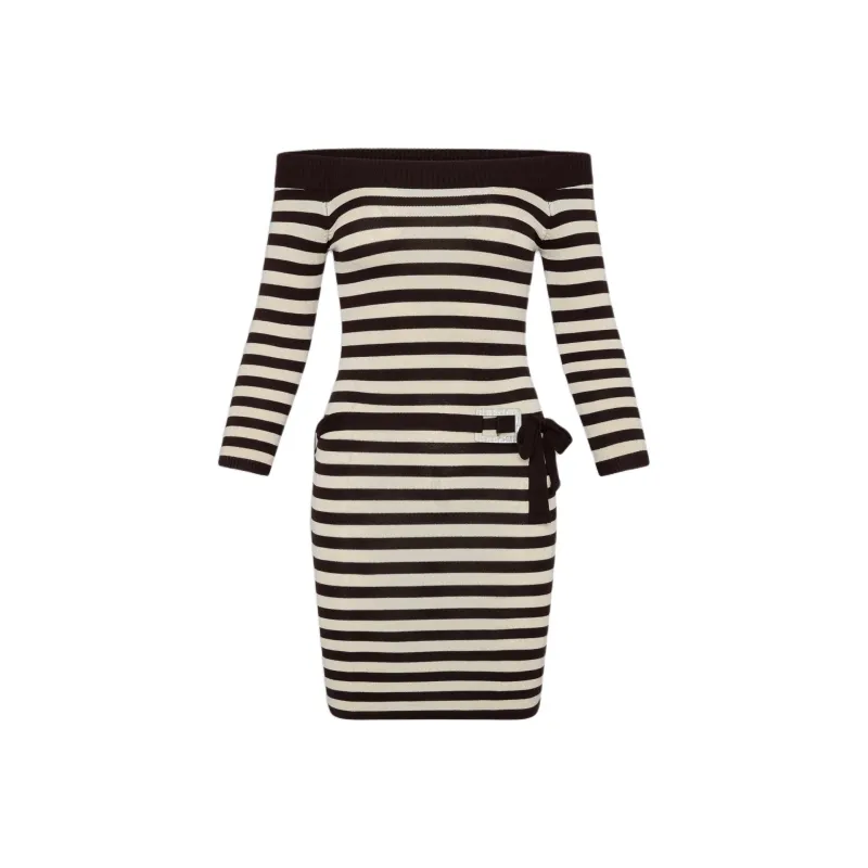 FRANKIES BIKINIS Long Sleeved Dresses Women's Denim Stripes-0