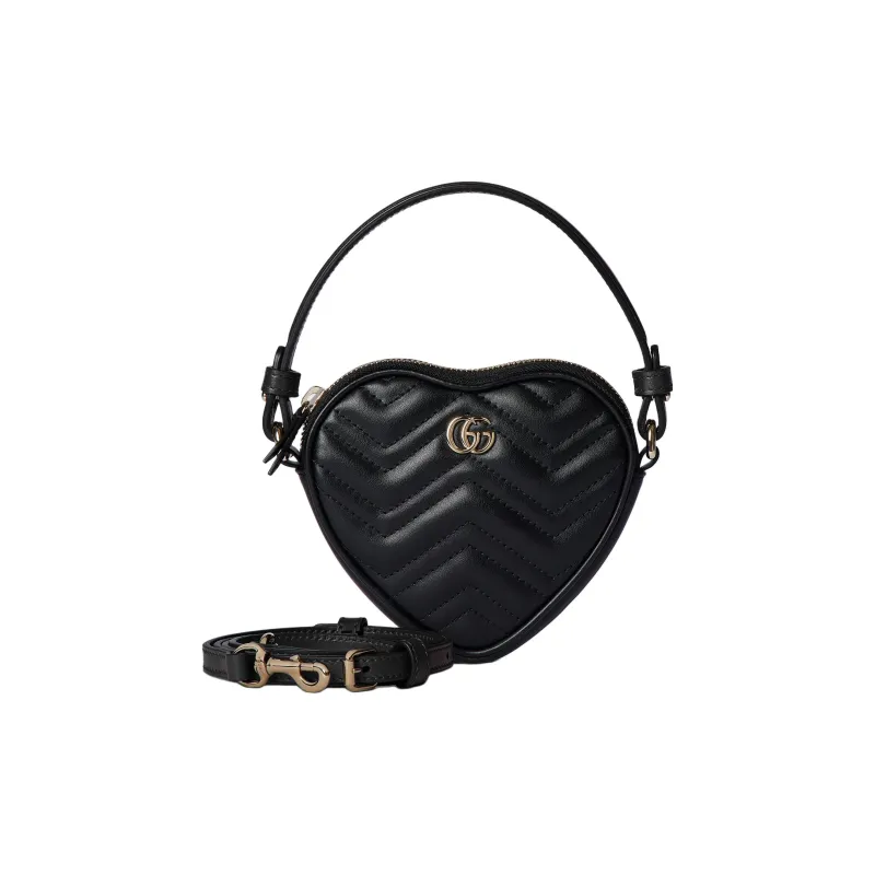 GUCCI GG Marmont Leather Heart Shaped Bag, One Shoulder Handbag Mini Women's Black-1