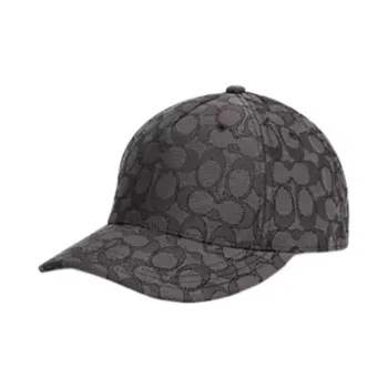 COACH Recycled Polyester, 100% Cotton, Cow Leather, Recycled Cotton Baseball Caps Unisex Black