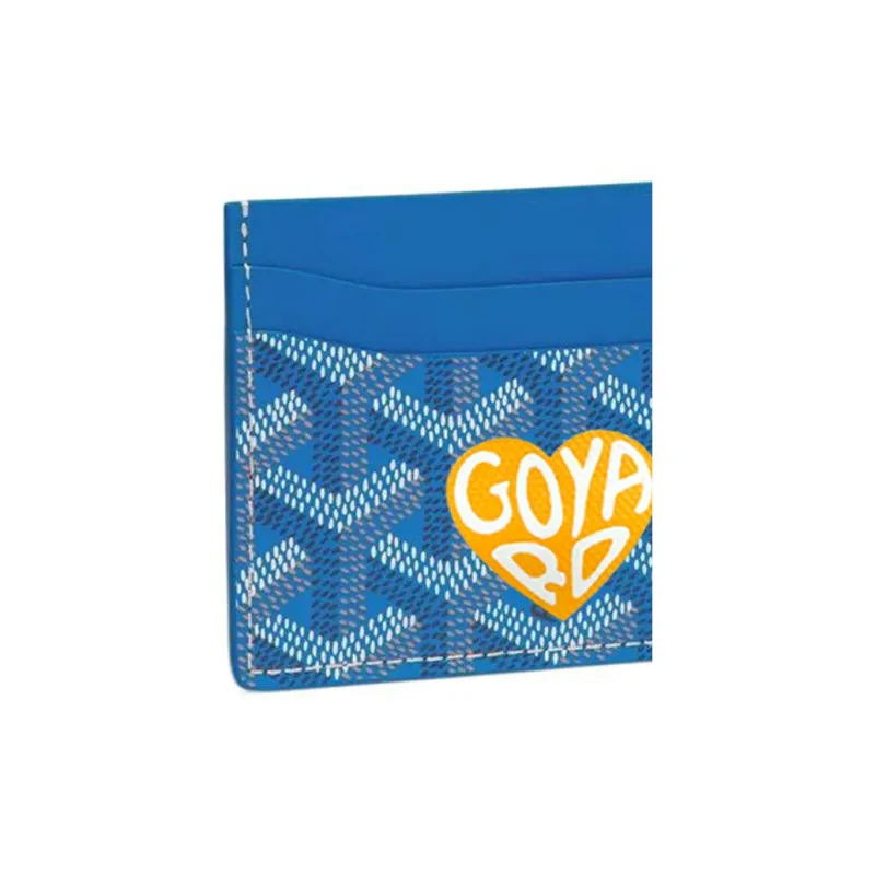 GOYARD Saint-Sulpice Canvas With Leather Dog's Teeth Card Clip Card Holder Unisex Sky Blue Spell Yellow Small Hearts-3
