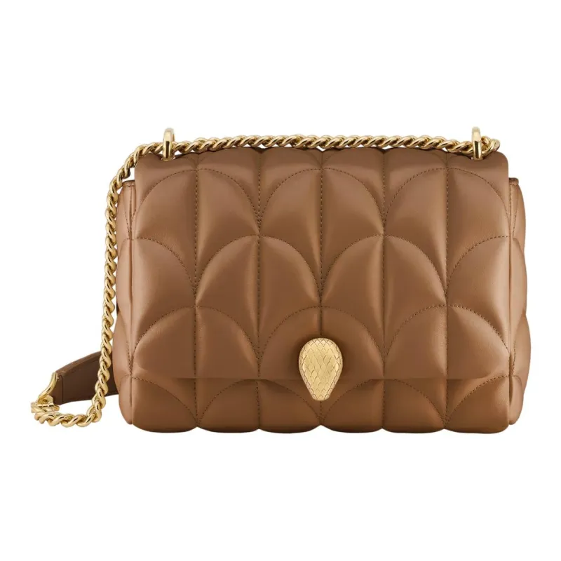BVLGARI Serpenti Sugarloaf Calfskin Shoulder Bag, Crossbody Bag, Handbag Women's Brown-1