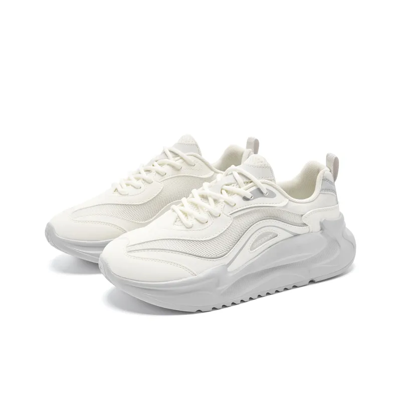 QIAODAN Anti Slip Wear Resistant Low Top Casual Shoes Women's Ivory White Snow Gray-2