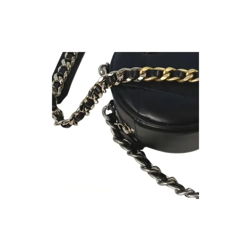 CHANEL 19Bag Lambskin Round Bag, Evening Party Bag, Handheld Shoulder Bag, Crossbody Bag Women's Black-2
