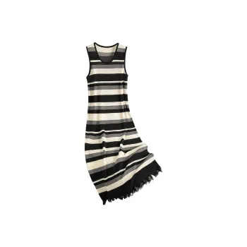 Cypress House Sleeveless Dress Women's Black Gray Stripes