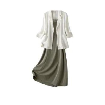 IHIMI Casual Suits Women's Ecru+Linen Green