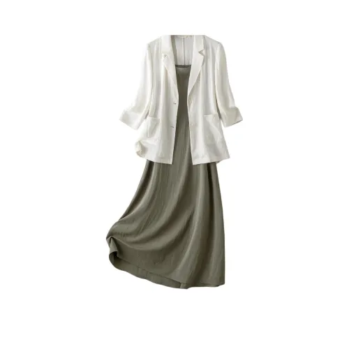 IHIMI Casual Suits Women's Ecru+Linen Green