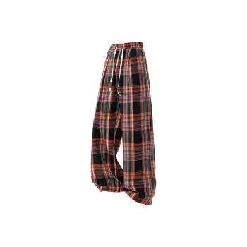 F·dragon Casual Pants Unisex Black Red Plaid