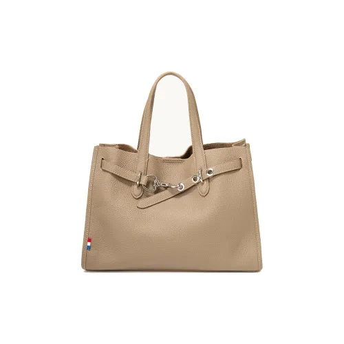 GUSKI Top Grain Cow Leather One Shoulder Handbag Women's Apricot/White/Green