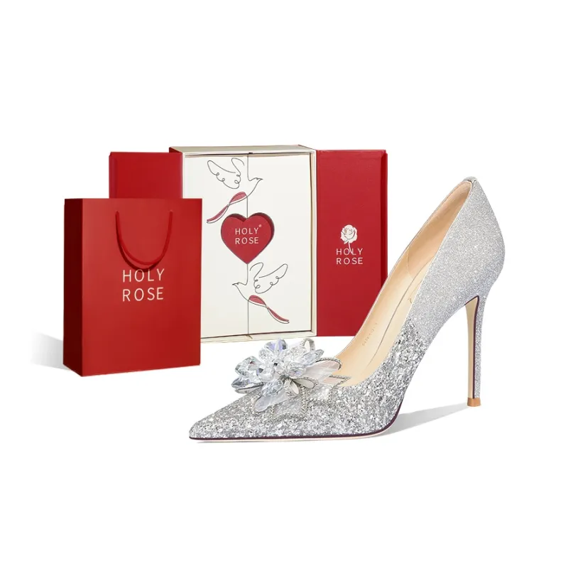 Holy Rose Slim Heel High Heels Women's Silver-6