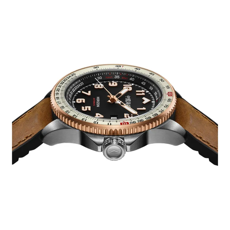 Sea Gull PILOT Skyline Collection Automatic Mechanical Movement Rubber Band Strap Watch Men's Watches Black Dial-1