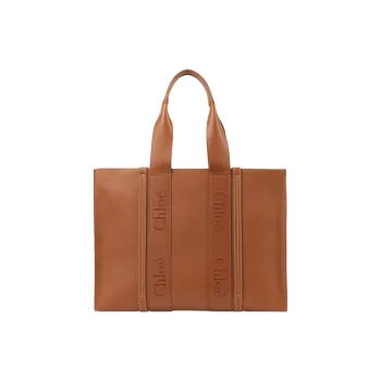 Chloe Woody Calfskin Tote Bag Shopping Bag Shoulder Bag Crossbody Bag Handbag Large Size Women's Caramel