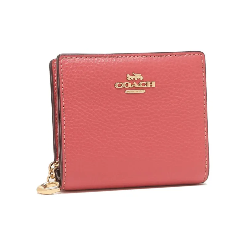 COACH Snap Wallet Refined Pebble Leather Card Holder Wallet Women's Watermelon Red-1