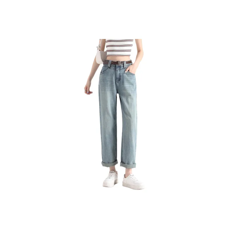 FAWENXIANGZI Jeans Women's Vintage Blue-0