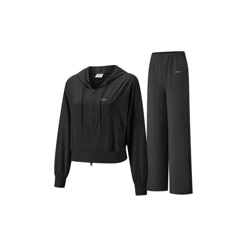 ZAUO Casual Suits Women's Set Black Top+Black Pants-0