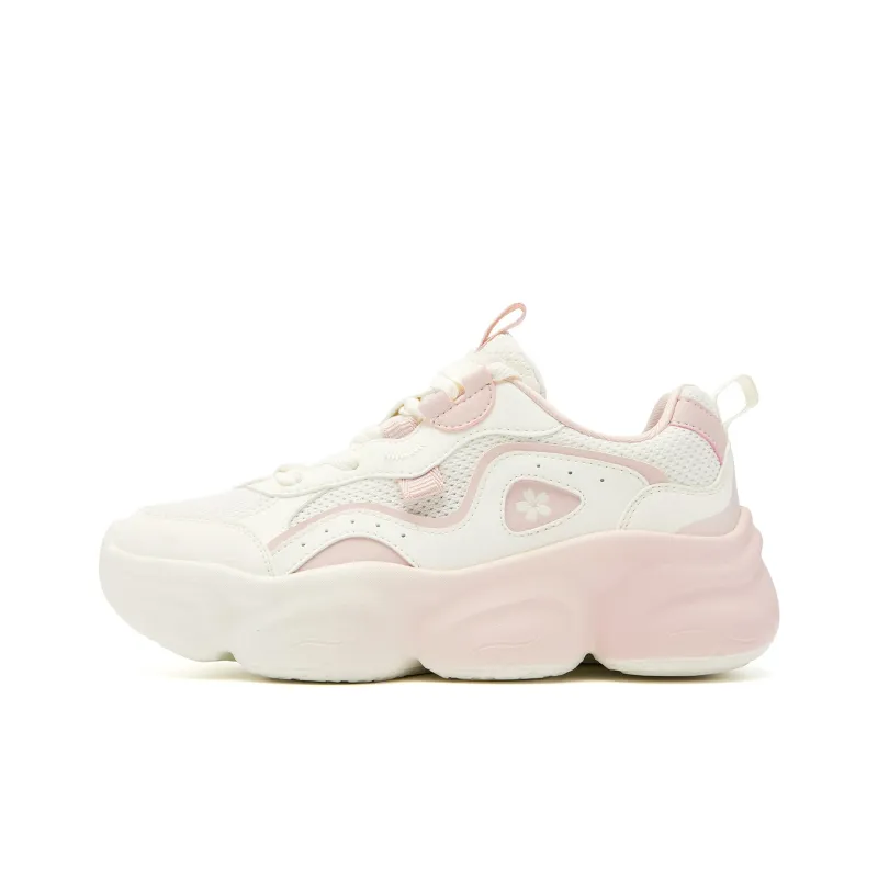QIAODAN Abrasion Resistant Breathable Slip Resistant Low Top Casual Shoes Women's Ivory White Peach Pink-0