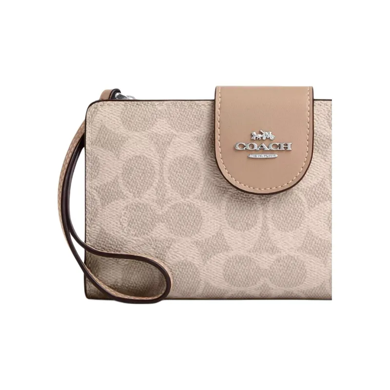 COACH Coated Canvas Wallet Trumpets Women's Sand & Taupe-3