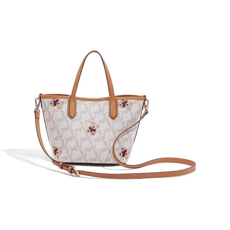 NOISY TEDDY PVC Basket Bag Tote Shoulder Bag Handbag Women's Beige/Brown-1