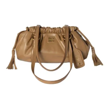 MIU MIU Joie Lambskin Shoulder Bag Small Size Women's Caramel
